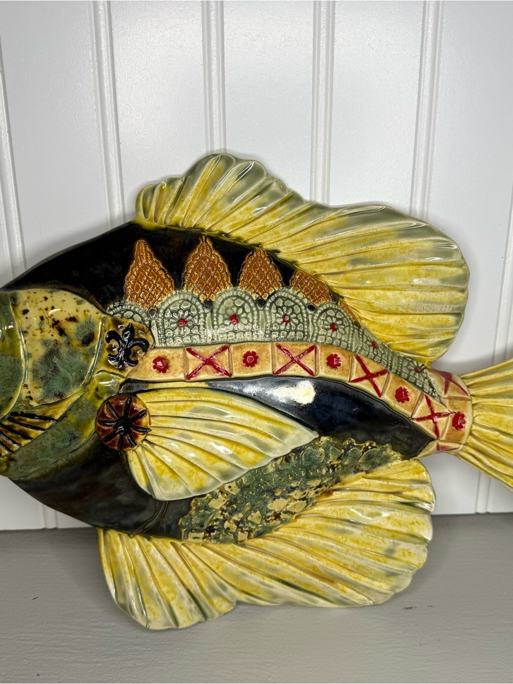 Cathy & Carie Crain | Crain Potte Blue Gill Studio Pottery Wall Sculpture Signed